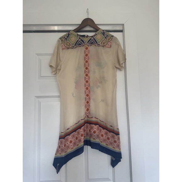 Johnny Was Womens S Beige 100% Silk Dulci Floral Boho Embroidered Tunic Dress - Picture 3 of 7
